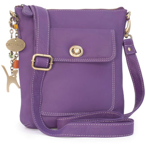 CATWALK COLLECTION HANDBAGS - Women's Leather Cross Body Bag with Detachable Adjustable Strap - LAURA - Purple