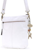 CATWALK COLLECTION HANDBAGS - Women's Leather Cross Body Bag with Detachable Adjustable Strap - LAURA - White