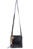 CATWALK COLLECTION HANDBAGS - Women's Small Leather Cross Body Bag / Mini Shoulder Bag with Long Adjustable Strap - LENA - Black Gold