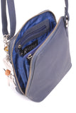 CATWALK COLLECTION HANDBAGS - Women's Small Leather Cross Body Bag / Mini Shoulder Bag with Long Adjustable Strap - LENA - Blue