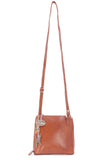 CATWALK COLLECTION HANDBAGS - Women's Small Leather Cross Body Bag / Mini Shoulder Bag with Long Adjustable Strap - LENA - Chestnut