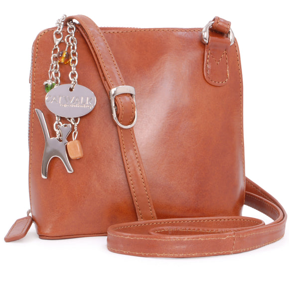 Catwalk Collection Handbags - Women's Small Leather Cross Body Bag/Mini Shoulder Bag with Long Adjustable Strap - Lena