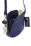 CATWALK COLLECTION HANDBAGS - Women's Small Leather Cross Body Bag / Mini Shoulder Bag with Long Adjustable Strap - LENA - Navy