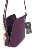 CATWALK COLLECTION HANDBAGS - Women's Small Leather Cross Body Bag / Mini Shoulder Bag with Long Adjustable Strap - LENA - Plum
