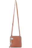 CATWALK COLLECTION HANDBAGS - Women's Small Leather Cross Body Bag / Mini Shoulder Bag with Long Adjustable Strap - LENA - Tan