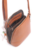 CATWALK COLLECTION HANDBAGS - Women's Small Leather Cross Body Bag / Mini Shoulder Bag with Long Adjustable Strap - LENA - Tan