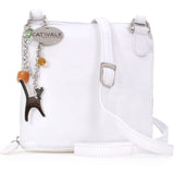 CATWALK COLLECTION HANDBAGS - Women's Small Leather Cross Body Bag / Mini Shoulder Bag with Long Adjustable Strap - LENA - White