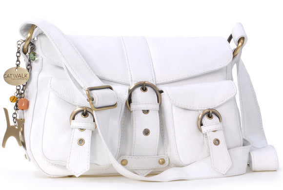 CATWALK COLLECTION HANDBAGS - Ladies Leather Cross Body Bag - Adjustable Shoulder Strap - LOUISA - White