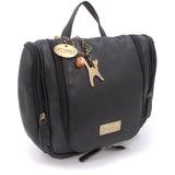 CATWALK COLLECTION- Ladies Leather Hanging Travel Wash Bag - Cosmetic Make-up Organiser - Toiletry Overnight Bag - MAISIE - Black