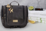 CATWALK COLLECTION- Ladies Leather Hanging Travel Wash Bag - Cosmetic Make-up Organiser - Toiletry Overnight Bag - MAISIE - Black