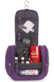CATWALK COLLECTION HANDBAGS - Ladies Leather Hanging Travel Wash Bag - Cosmetic Make-up Organiser - Toiletry Overnight Bag - MAISIE - Purple