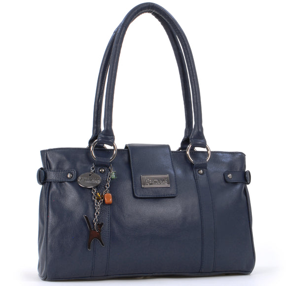 CATWALK COLLECTION HANDBAGS - Women's Leather Top Handle / Shoulder Bag - MARTINA - Blue