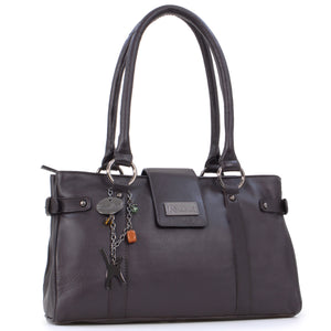 CATWALK COLLECTION HANDBAGS - Women's Leather Top Handle / Shoulder Bag - MARTINA - Brown