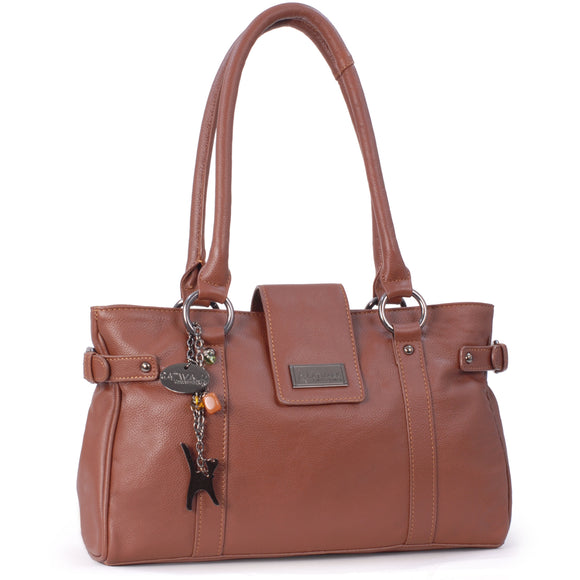 CATWALK COLLECTION HANDBAGS - Women's Leather Top Handle / Shoulder Bag - MARTINA - Tan