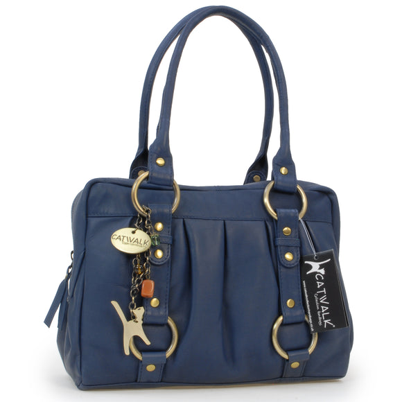 CATWALK COLLECTION HANDBAGS - Women's Leather Top Handle / Shoulder Bag - MEGAN - Blue