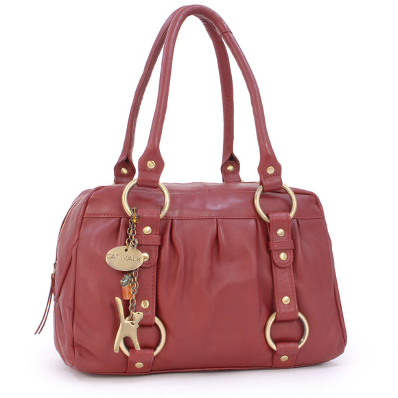 CATWALK COLLECTION HANDBAGS - Women's Leather Top Handle / Shoulder Bag - MEGAN - Red