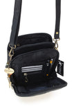 CATWALK COLLECTION HANDBAGS - Women's Leather Cross Body Shoulder Bag - Organiser Messenger with Long Adjustable Strap - METRO - Black