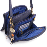 CATWALK COLLECTION HANDBAGS - Women's Leather Cross Body Shoulder Bag - Organiser Messenger with Long Adjustable Strap - METRO - Blue