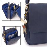 CATWALK COLLECTION HANDBAGS - Women's Leather Cross Body Shoulder Bag - Organiser Messenger with Long Adjustable Strap - METRO - Blue