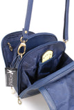 CATWALK COLLECTION HANDBAGS - Women's Leather Cross Body Shoulder Bag - Organiser Messenger with Long Adjustable Strap - METRO - Navy