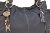 CATWALK COLLECTION HANDBAGS - Women's Soft Leather Top Handle / Slouchy Shoulder Bag - MIA - Black