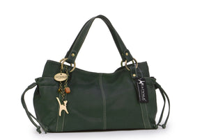 CATWALK COLLECTION HANDBAGS - Women's Soft Leather Top Handle / Slouchy Shoulder Bag - MIA - Green