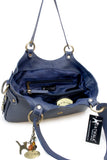 CATWALK COLLECTION HANDBAGS - Women's Leather Top Handle / Shoulder Bag / Cross Body With Extra Detachable Adjustable Strap - NICOLE - Navy Blue
