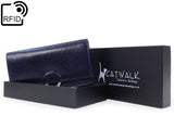 CATWALK COLLECTION HANDBAGS - Ladies Large Organiser Purse with Gift Box - Real Leather with RFID Protection Available - Credit Card Wallet with Zip Coin Compartment - ODETTE - Blue - RFID