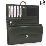 CATWALK COLLECTION HANDBAGS - Ladies Large Organiser Purse with Gift Box - Real Leather with RFID Protection Available - Credit Card Wallet with Zip Coin Compartment - ODETTE - Green - RFID