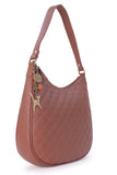 CATWALK COLLECTION HANDBAGS - Women's Quilted Leather Hobo / Shoulder Bag - OLIVIA - Tan