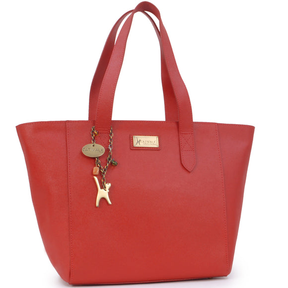 CATWALK COLLECTION HANDBAGS - Women's Large Saffiano Leather Tote / Shopper Shoulder Bag - PALOMA - Red