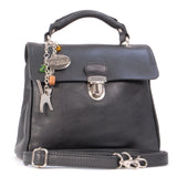 CATWALK COLLECTION HANDBAGS - Women's Vintage Leather Cross Body / Top Handle Bag with Detachable Shoulder Strap - PANDORA - Black