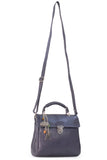 CATWALK COLLECTION HANDBAGS - Women's Vintage Leather Cross Body / Top Handle Bag with Detachable Shoulder Strap - PANDORA - Blue