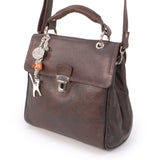 CATWALK COLLECTION HANDBAGS - Women's Vintage Leather Cross Body / Top Handle Bag with Detachable Shoulder Strap - PANDORA - Brown