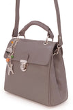 CATWALK COLLECTION HANDBAGS - Women's Vintage Leather Cross Body / Top Handle Bag with Detachable Shoulder Strap - PANDORA - Grey
