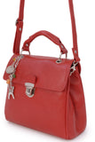 CATWALK COLLECTION HANDBAGS - Women's Vintage Leather Cross Body / Top Handle Bag with Detachable Shoulder Strap - PANDORA - Red