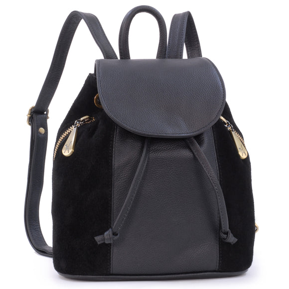 CATWALK COLLECTION HANDBAGS – Women’s Small Leather Fashion Backpack – Rucksack Bag – Adjustable Shoulder Straps – PIXIE - Black