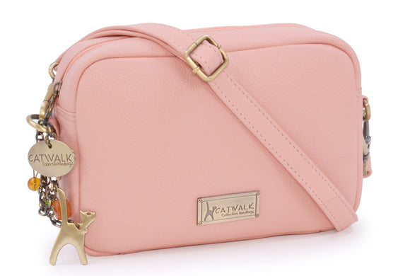 CATWALK COLLECTION HANDBAGS - Ladies Small Leather Cross Body Bag - Women's Messenger Bag - POLLY - Pink