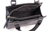 CATWALK COLLECTION HANDBAGS - Women's Mini Crossbody Bag With Top Handle - Leather Mock Croc - Adjustable Detachable Strap - RAVEN - Black