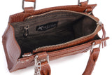 CATWALK COLLECTION HANDBAGS - Women's Mini Crossbody Bag With Top Handle - Leather Mock Croc - Adjustable Detachable Strap - RAVEN - Brown