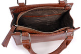CATWALK COLLECTION HANDBAGS - Women's Mini Crossbody Bag With Top Handle - Leather Mock Croc - Adjustable Detachable Strap - RAVEN - Brown