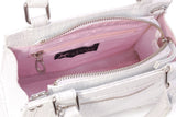 CATWALK COLLECTION HANDBAGS - Women's Mini Crossbody Bag With Top Handle - Leather Mock Croc - Adjustable Detachable Strap - RAVEN - White