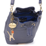 CATWALK COLLECTION HANDBAGS - Women's Leather Drawstring Crossbody Bag - Adjustable Shoulder Strap - ROCHELLE - Blue