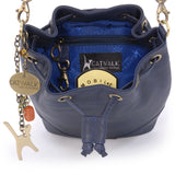CATWALK COLLECTION HANDBAGS - Women's Leather Drawstring Crossbody Bag - Adjustable Shoulder Strap - ROCHELLE - Blue