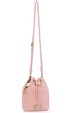 CATWALK COLLECTION HANDBAGS - Women's Leather Drawstring Crossbody Bag - Adjustable Shoulder Strap - ROCHELLE - Pink