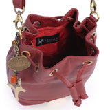 CATWALK COLLECTION HANDBAGS - Women's Leather Drawstring Crossbody Bag - Adjustable Shoulder Strap - ROCHELLE - Red
