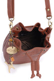 CATWALK COLLECTION HANDBAGS - Women's Leather Drawstring Crossbody Bag - Adjustable Shoulder Strap - ROCHELLE - Tan