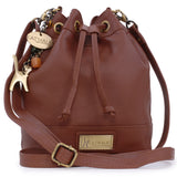 CATWALK COLLECTION HANDBAGS - Women's Leather Drawstring Crossbody Bag - Adjustable Shoulder Strap - ROCHELLE - Tan