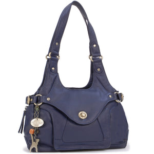 CATWALK COLLECTION HANDBAGS - Women's Leather Top Handle / Shoulder Bag - ROXANNA - Dark Blue / Navy