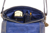 CATWALK COLLECTION HANDBAGS - Ladies Medium Distressed Leather Messenger Bag -   Women's Cross Body Organiser Work Bag - Tablet / iPad Bag - SABINE M - Blue